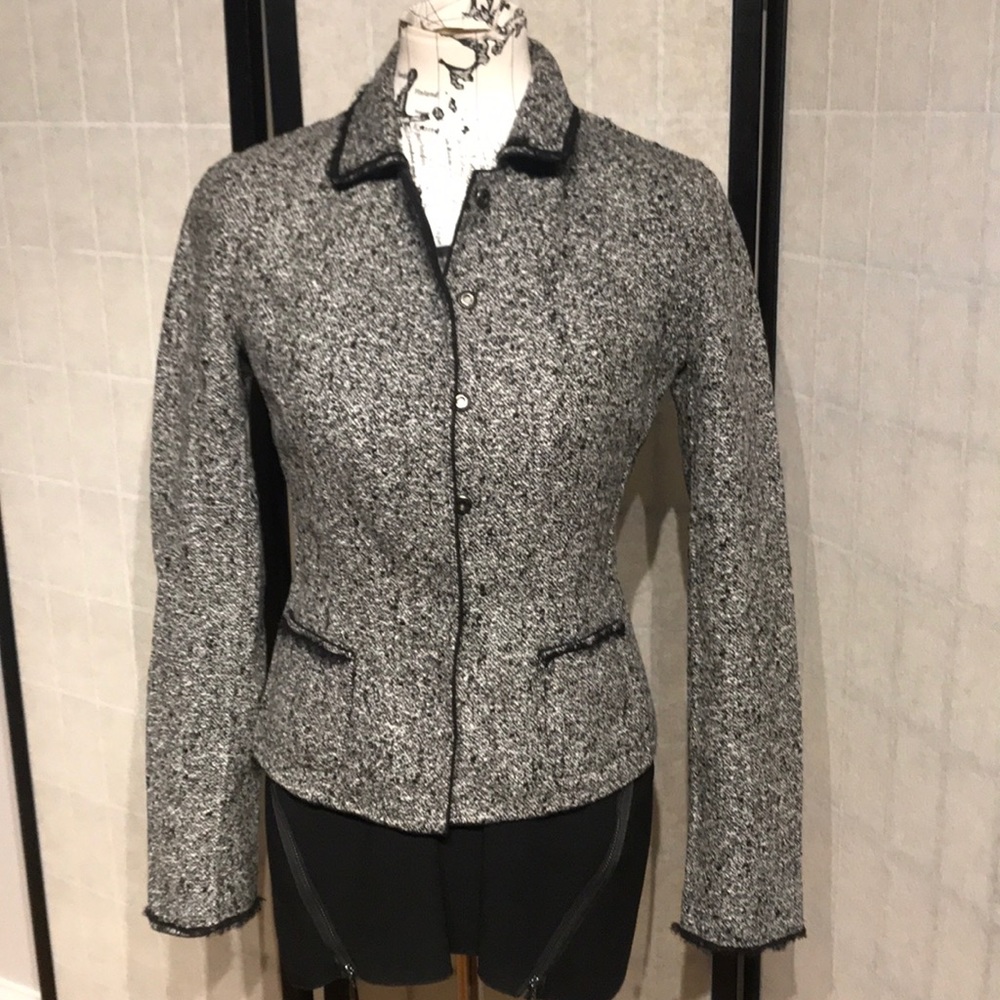 NWOT Elie Tahari Wool vintage preppy tailored crop coat Tricolor Button Tweed S